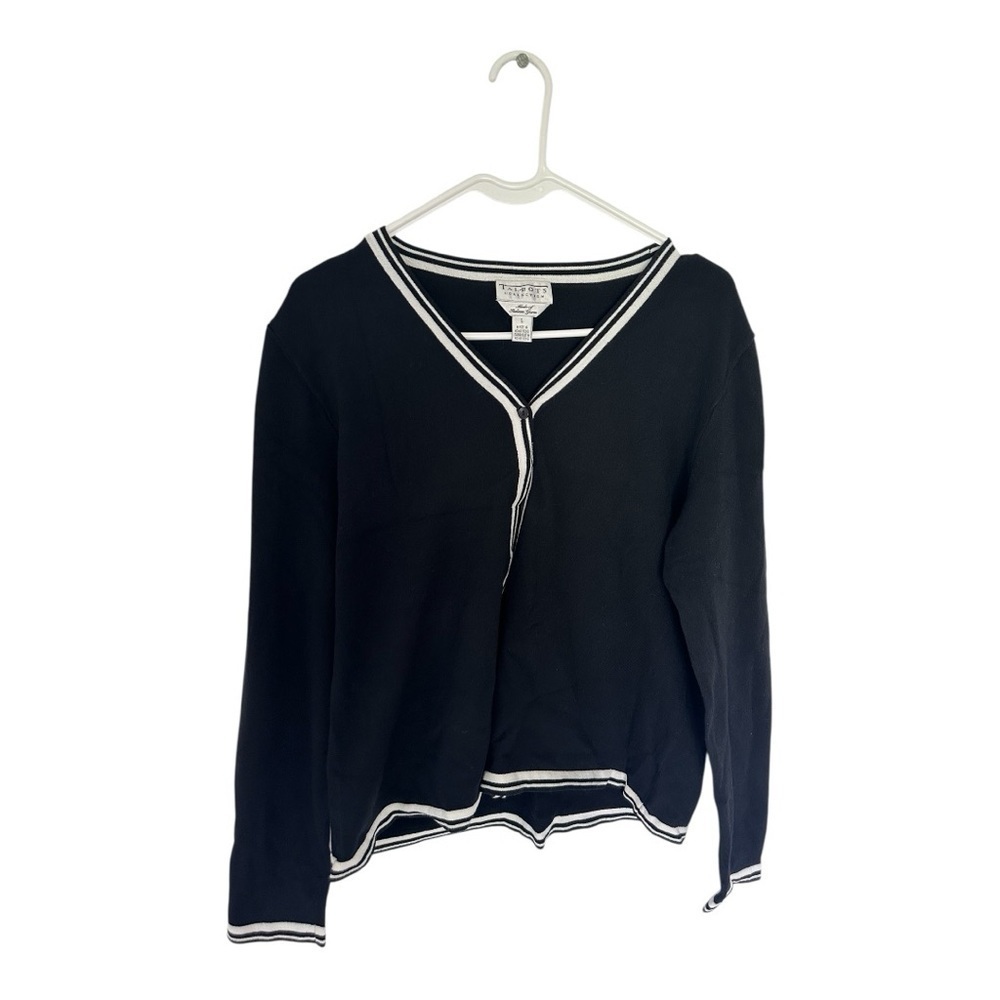 Talbots Women’s Black and White Long Sleeves Classic Cardigan Sweater - Size L